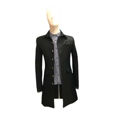 Leswears-black-military-long-coat-check-shirt
