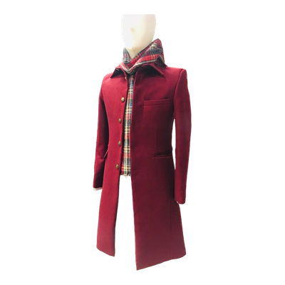 Leswears-burgundy-long-coat-plaid-scarf